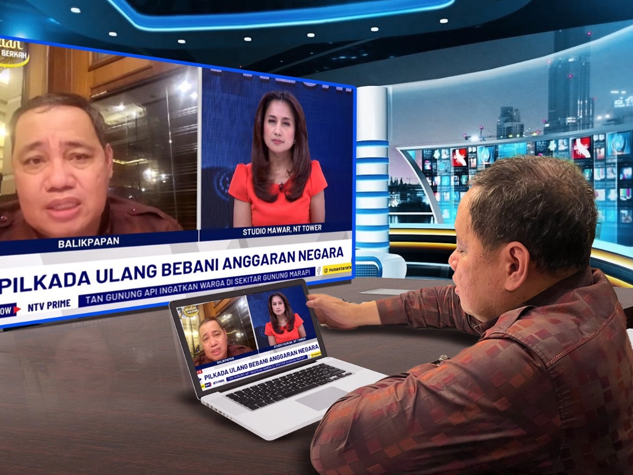 Anggota Bawaslu Herwyn JH Malonda saat sedang melakukan wawancara siaran langsung Nusantara TV secara daring