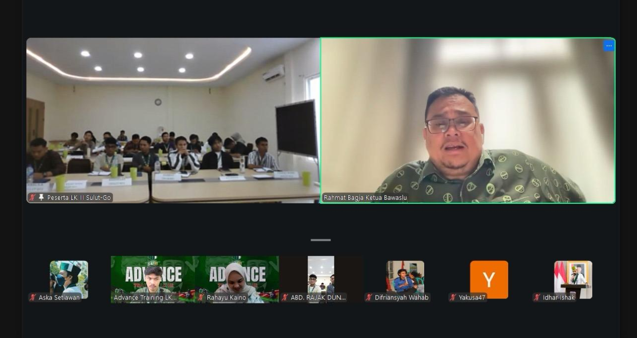 Ketua Bawaslu Rahmat Bagja dalam kegiatan Advance Training LK-III Tingkat Nasional Himpunan Mahasiswa Islam (HMI) Badan Koordinasi Sulawesi Utara (Sulut)-Gorontalo di Jakarta, Minggu (25/1/2026).