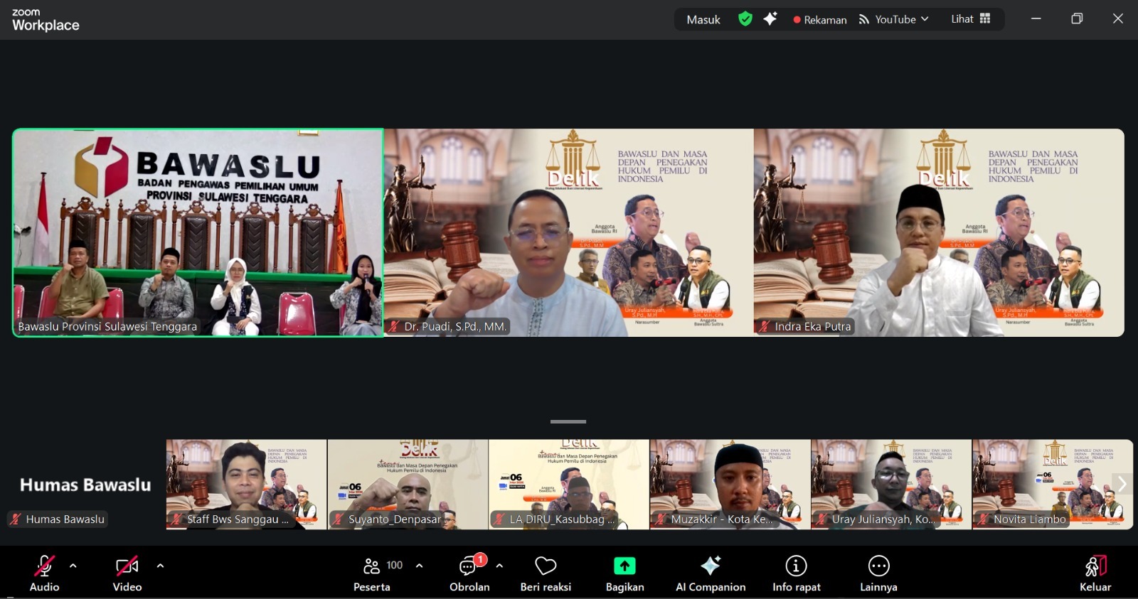 Anggota Bawaslu Puadi saat membuka Dialog Edukasi dan Literasi Kepemiluan DELIK secara daring yang diselenggarakan Bawaslu Provinsi Sulawesi Tenggara, Jumat (6/3/2026).