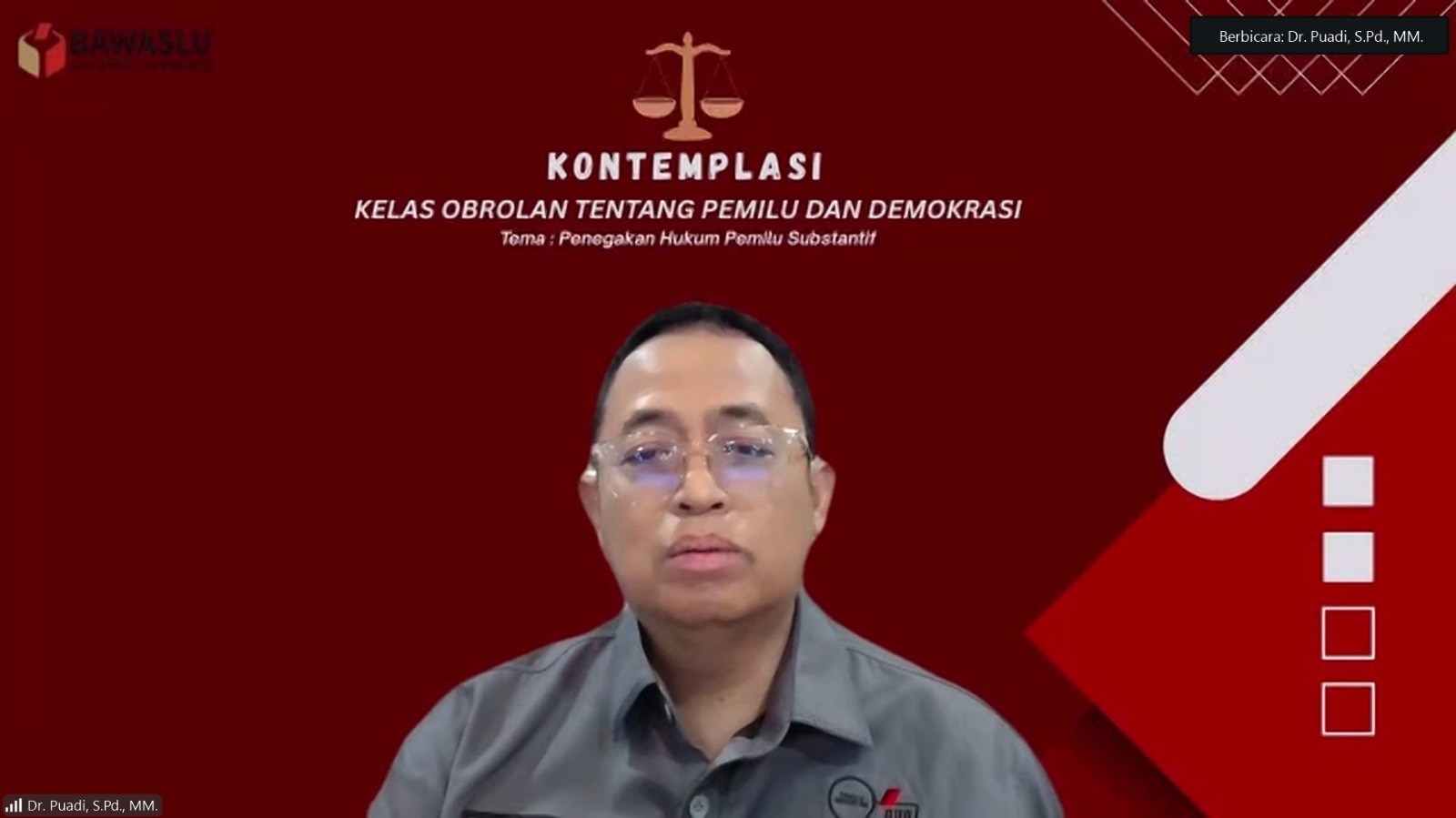 Anggota Bawaslu Puad dalam diskusi bertajuk 'Kontemplasi: Kelas Obrolan tentang Pemilu dan Demokrasi' yang diselenggarakan Bawaslu Provinsi Bengkulu, Selasa (10/3/2026).