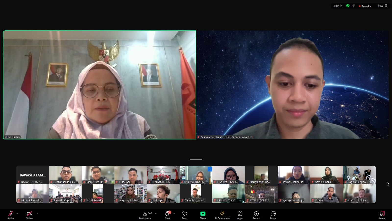 Anggota Bawaslu Provinsi Lampung, Hamid Badrul Munir, mengikuti kegiatan Persiapan Pelaksanaan Pendidikan Pengawas Partisipatif (P2P) dan Optimalisasi Data Kedivisian Triwulan I Tahun 2026 yang diselenggarakan oleh Bawaslu RI secara daring melalui Zoom Meeting, Selasa (7/4). 