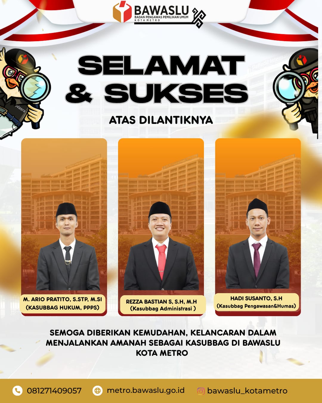 Selamat dan Sukses Pelantikan Kasubbag Bawaslu Kota Metro.