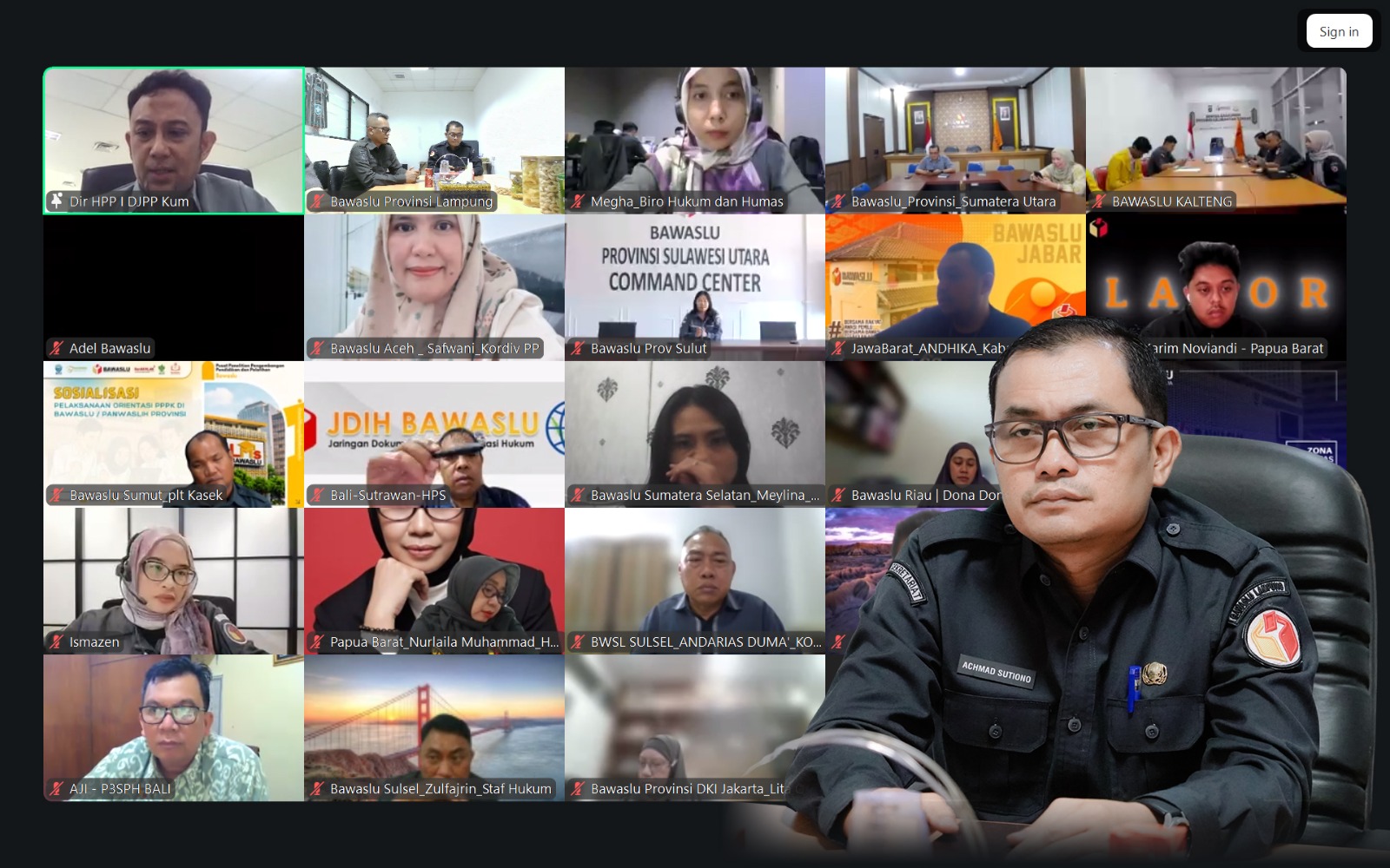 Pelaksana Tugas (Plt.) Kepala Sekretariat Bawaslu Provinsi Lampung, Achmad Sutiono, mengikuti kegiatan Upgrading Kompetensi Advokasi Hukum yang diselenggarakan oleh Bawaslu RI secara daring melalui Zoom Meeting, Selasa (9/6). 