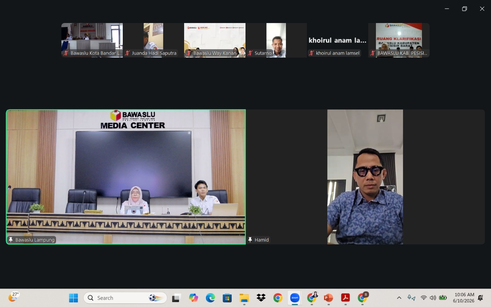 Badan Pengawas Pemilihan Umum (Bawaslu) Provinsi Lampung menggelar Rapat Persiapan Kegiatan Pendidikan Pengawas Partisipatif (P2P) Tahun 2026 di Provinsi Lampung bersama Bawaslu Kabupaten/Kota se-Provinsi Lampung (10/6)