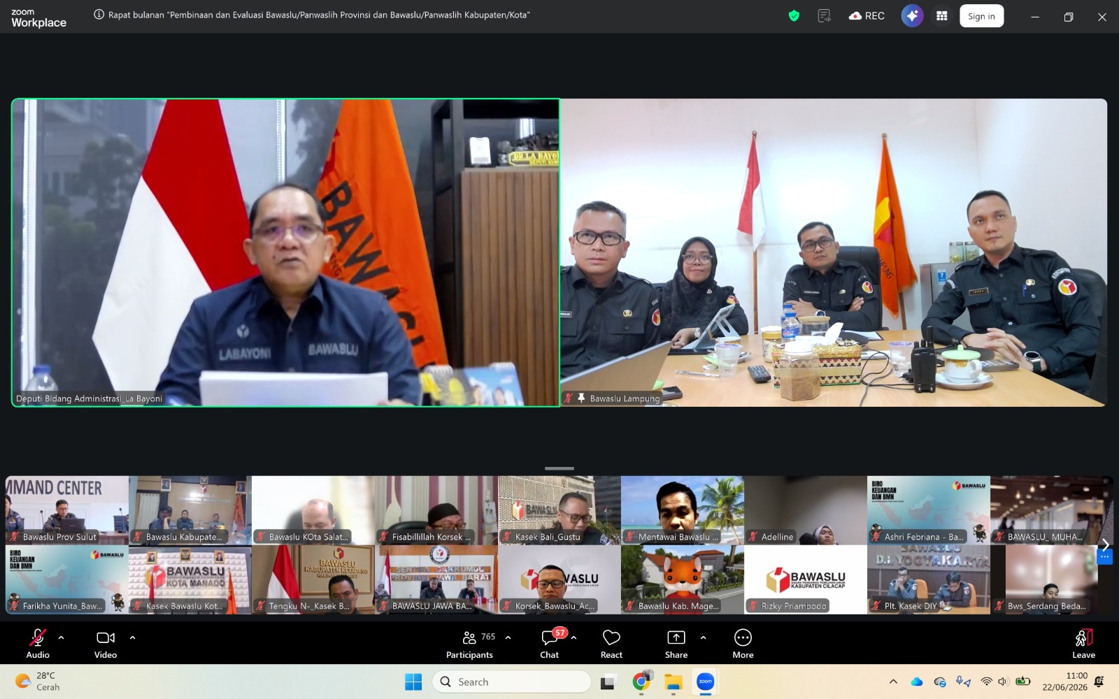 Pelaksana Tugas (Plt.) Kepala Sekretariat Bawaslu Provinsi Lampung, Achmad Sutiono, menghadiri kegiatan Pembinaan dan Evaluasi Panwaslih Provinsi serta Bawaslu/Panwaslih Kabupaten/Kota se-Indonesia yang diselenggarakan oleh Bawaslu Republik Indonesia secara daring melalui Zoom Meeting, Senin (22/06)