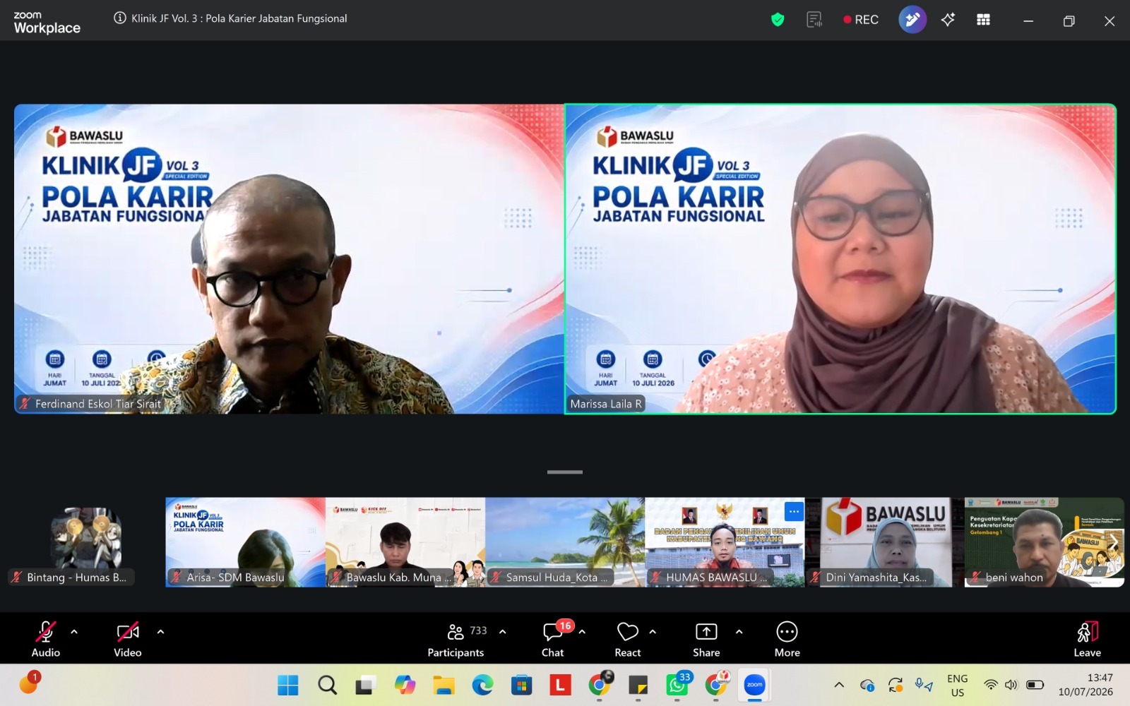 Sekertaris Jenderal Bawaslu, Ferdinand Eskol Tiar Sirait berikan arahan dalam Klinik Konsultasi Jabatan Fungsional sebagai forum bagi aparatur sipil negara (ASN), Jumat, (10/7/2026).
