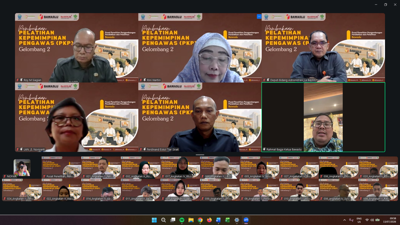 Ketua Bawaslu Rahmat Bagja saat membuka PKP Gelombang II Tahun 2026 secara daring di Jakarta, Senin (13/7/2026).