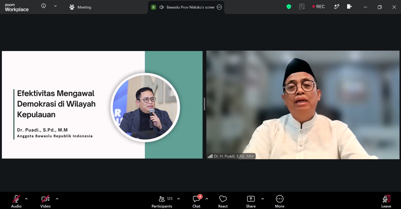 Anggota Bawaslu Puadi saat menyampaikan materinya dalam diskusi bertajuk Efektivitas Mengawal Demokrasi di Wilayah Kepulauan secara daring, Jumat (24/7/2026).