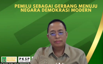 Anggota Bawaslu Puadi dalam Seminar Fisip Universitas Nasiona (Unas) secara daring, Kamis (12/2/2026).