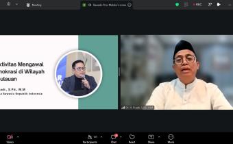 Anggota Bawaslu Puadi saat menyampaikan materinya dalam diskusi bertajuk Efektivitas Mengawal Demokrasi di Wilayah Kepulauan secara daring, Jumat (24/7/2026).