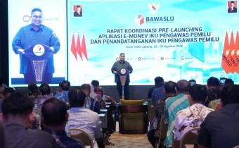 Ketua Bawaslu Rahmat Bagja dalam Rapat Koordinasi Pre-launching Aplikasi E-Monev IKU Pengawas Pemilu di Jakarta, Senin (3/8/2026) malam.