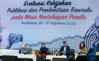 Suasana Kegiatan Evaluasi Kebijakan Publikasi dan Pemberitaan Bawaslu pada Masa Nontahapan Pemilu di Surabaya, Rabu (26/8/2026).